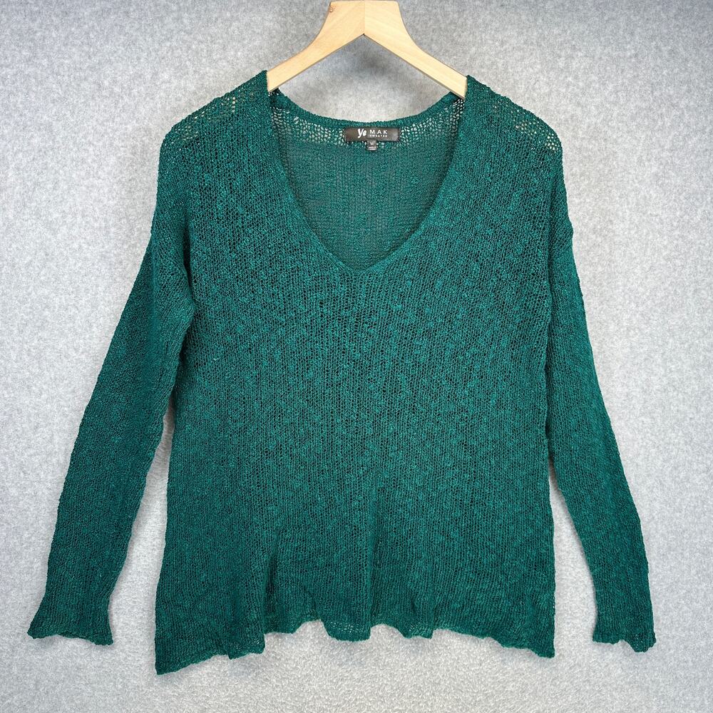 Ye Mak Sweater Womens Size Medium Green Long Sleeve V-Neck Pullover Knitted
